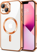 Hython Magnetic Clear for iPhone 13 Case with Camera Lens Protector [Compatible with MagSafe] Luxury Plating Edge Slim Soft TPU Cover Protective Phone Case for iPhone 13 6.1", Orange