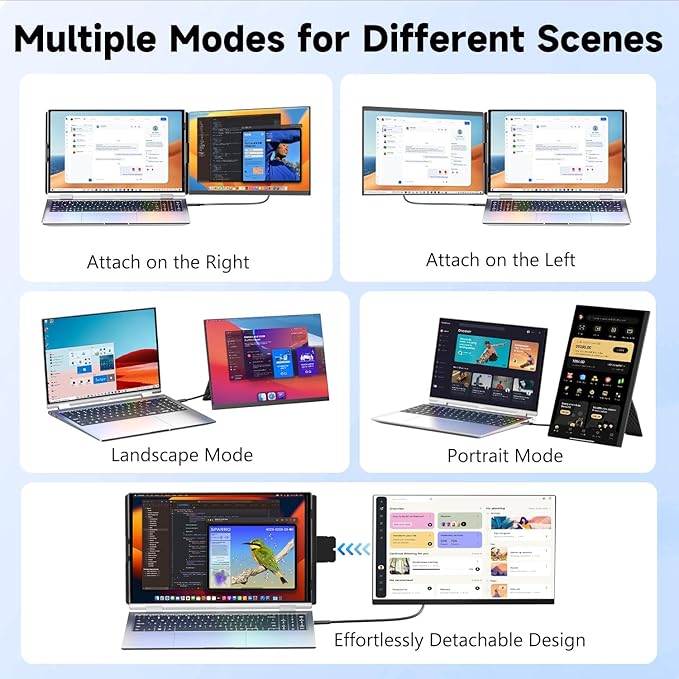KEFEYA Laptop Screen Extender, 15.6" FHD 1080P IPS Laptop Monitor Extender Detachable, Portable Monitor for Laptops 13-17.3" with Breath Light, Plug n Play for Windows/Mac/Android/Switch/PS5
