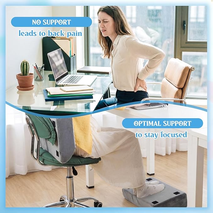Novabright Foot Rest Under Desk, 3 Height Adjustable Ergonomic Foot Stool with Gel Textured Top and Cozy Pocket, Non-Slip Foam Footrest for Office Home Car(17" X 11" X 17",Cambered,Gray)