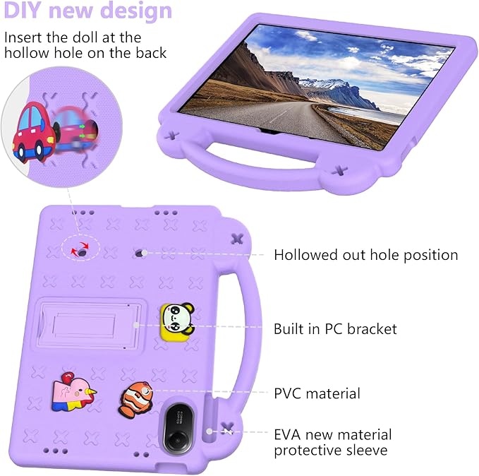 AKABEILA Compatible with Xiaomi Redmi Pad 2 2025 11 inch Tablet Case, Kids Friendly Universal Lightweight Shockproof Protective Case with Shoulder Strap & Stand Handle Light Purple