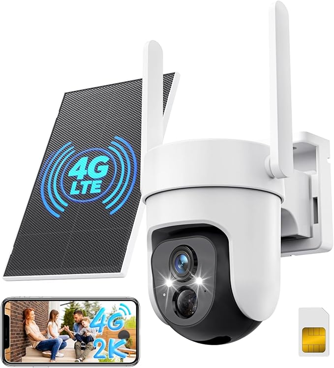GNCC 4G LTE Cellular Solar Security Camera Wireless Outdoor, No WiFi Needed, SIM Card Included, 360° PTZ Live View, 2K Color Night Vision, 9000mAh Battery for Farm, Ranch, Barn, RV & Job Site