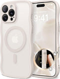 CAPRARO for iPhone 16 Pro Case for Women Girls, Upgraded [Full Camera Protection] [Compatible with MagSafe] Cute Wave Translucent Matte Phone Case for iPhone 16 Pro, Stone