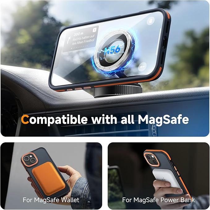 DOMAVER Magnetic 3 in 1 for iPhone 14 Case, [Omni-Directional Protection] with 1x Screen Protector + 1x Camera Cover, [Seamless Work with Magsafe] Protective Silm Case for iPhone 14 Cosmic Orange
