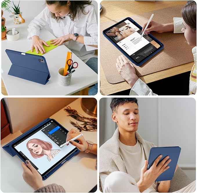 Kidopire New Compatible with iPad Pro 11 Inch Case (M4 2024/M5 2025) with Pencil Holder, Smart Cover with Protective Trifold Stand & Soft TPU Back, Auto Wake/Sleep, Support Pencil Pro, Dark Blue