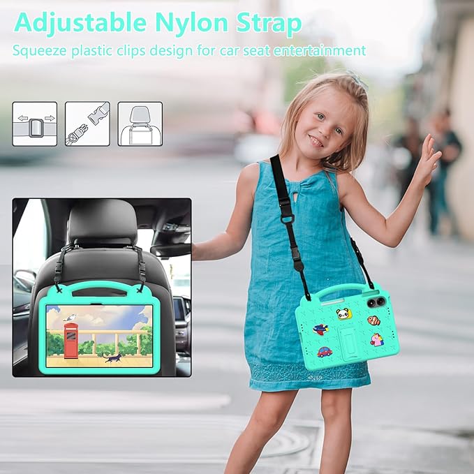 AKABEILA Compatible with Apple iPad Pro 12.9(2018/2020/2021/2022)/Air 13(2026) M4(2025) M3(2024)/Pro 13(2025) M5(2024) Tablet Case, Cases with Shoulder Strap & Stand Handle & Pen Tray Mint Green