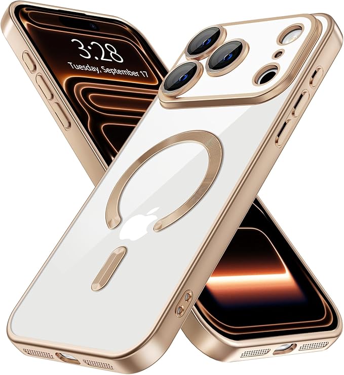Hython Magnetic Clear for iPhone 17 Pro Case with Camera Lens Protector [Compatible with MagSafe] Luxury Plating Edge Slim Soft TPU Cover Protective Phone Case for 17 Pro 6.3", Matte Desert Brown