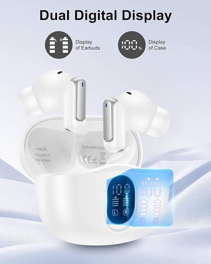 Bluetooth Earbuds for iPhone 17 Pro Max 17e 17Pro Air 16e 16 15Plus 14 13 Mini Noise Cancelling Wireless Ear Buds in-Ear Headphones Ear Phones HiFi Stereo Wireless Earphones EarPods Air Pods for Sport