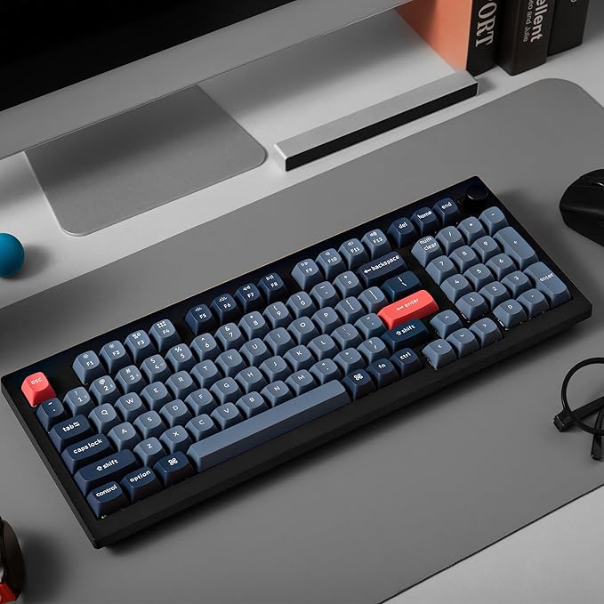 Keychron V5 Max Custom Wirless Mechanical Keyboard, 2.4 GHz/Bluetooth/Wired 3-Mode 100 Keys RGB Backlight QMK/VIA Programmable Macro, Hot-Swap Gateron Jupiter Red Switch PBT Keycaps for Mac Windows