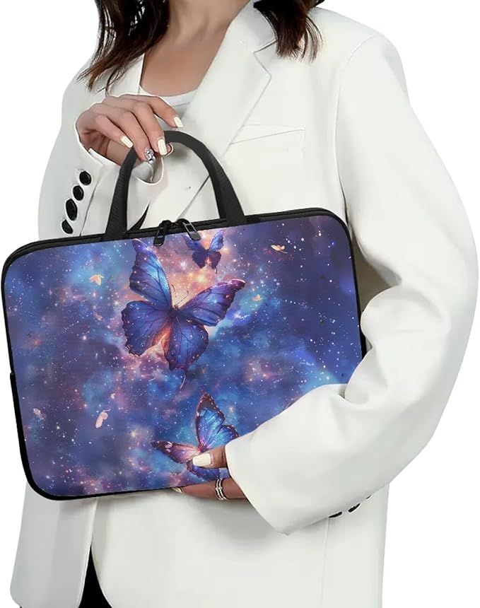 Galaxy Butterfly 13 Inch Laptop Bag Handle Chromebook Case Sleeve Computer Protect Pouch Holder Notebook Sleeve Neoprene Chromebook Cover Soft Carrying Travel Case for Women