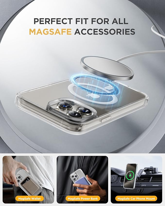 Miracase Magnetic for iPhone 15 Pro Max Case 6.7'' [Compatible with Magsafe] Full-Body Drop Proof Bumper Phone Case for iPhone 15 Pro Max with Built-in 9H Tempered Glass Screen Protector,Clear
