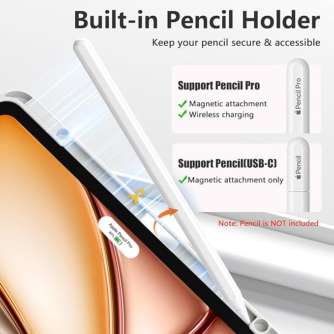 Wenlaty for iPad Air 13 Inch Case M4/M3/M2 (2026/2025/2024) with Pencil Holder, Slim Trifold Stand Protective Cover for iPad Air 13 Case with Clear Transparent Back, Auto Wake/Sleep -Gray