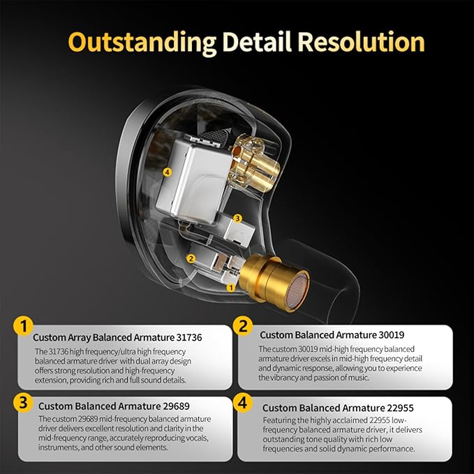 Linsoul x KZ AS10 PRO 5BA Wired Earbuds, HiFi in-Ear Earphones with Mirror Polygon Faceplate, 2 Pin Detachable Cable for Audiophile (with Mic)