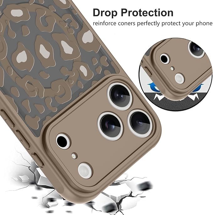 KANGHAR Case Compatible with iPhone 17 Pro Brown Leopard Printed Pattern Compatible with Magsafe Cute Cheetah Protective Magnetic Case for Girls Women 6.3"