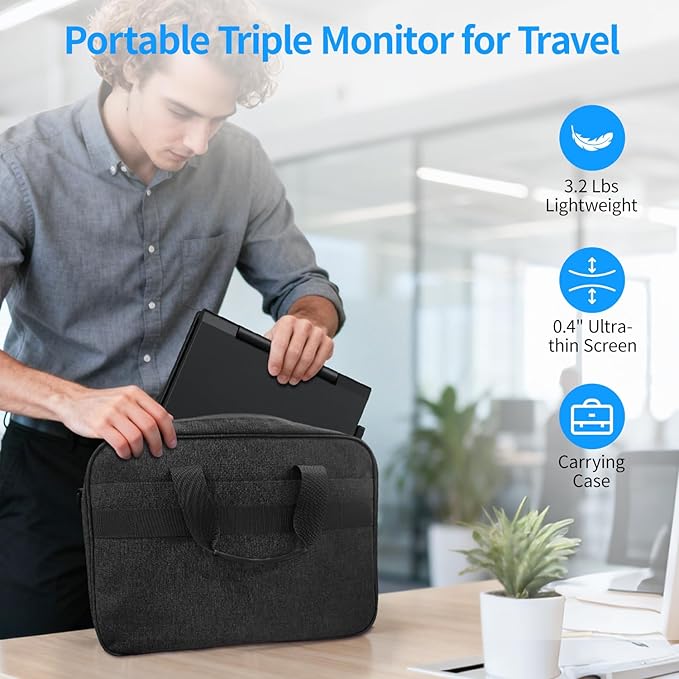 MAGICRAVEN Dual Laptop Screen Extender with Bag, 14" 1080P Portable Monitor, Type-C (No HDMI) Plug and Play for 13.3" - 16.1" Laptops, Attachment Display for Windows/MacOS/Chrome Laptop Phone