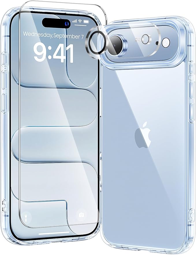 toushion 3 in 1 for iPhone Air Case Clear,Yellowing-Resistant Acrylic Back, Screen Protector *1 & Camera Lens Protector*1, Shockproof for Phone Cover 6.5 inch