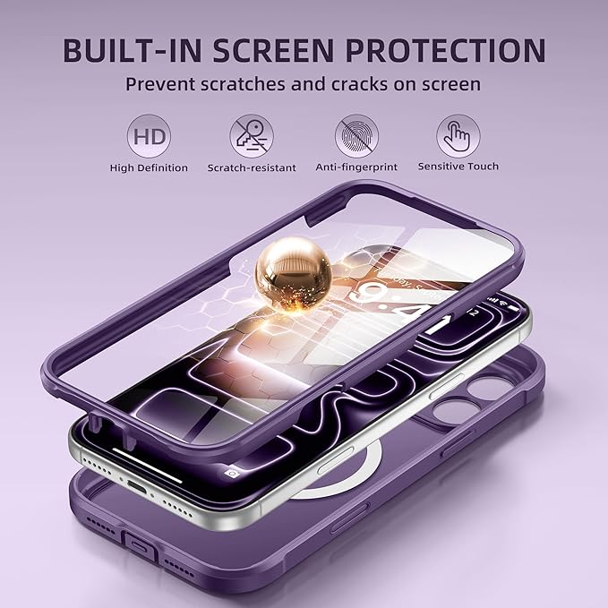 BERFY for iPhone 17 Pro Max Case, Compatible with MagSafe, Built-in Glass Screen Protector, Camera Protection, Shockproof Full Body Phone case 6.9", Translucent Dark Violet