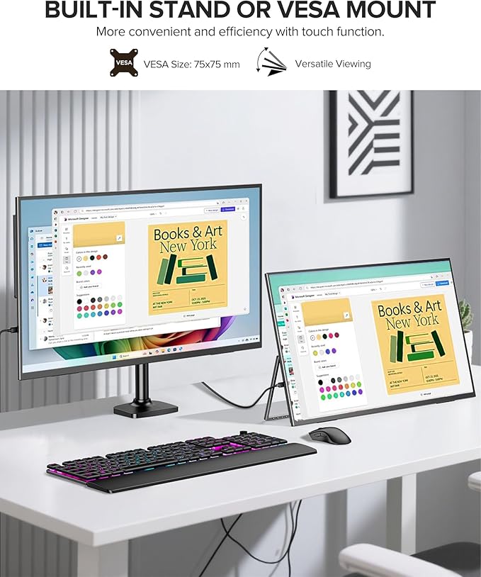 UPERFECT 24" 120Hz QLED Portable Touchscreen Monitor 1080P 125% sRGB 400Nits w/Stand & VESA, HDMI USB-C Travel Monitor for Laptop/Gaming Devices/Phone/Mini PC, External Second Screen for Gaming & Work