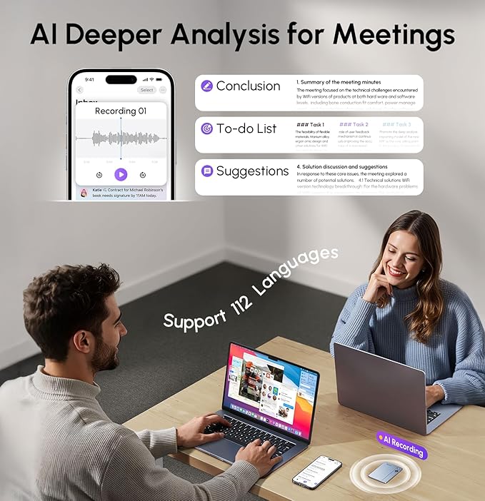 AI Voice Recorder & Transcriber with GPT-5.2 Analysis – 30-Hour Recording, 112-Language Speech-to-Text & Auto Summary for Meetings, Lectures & Interviews, Silver Grey
