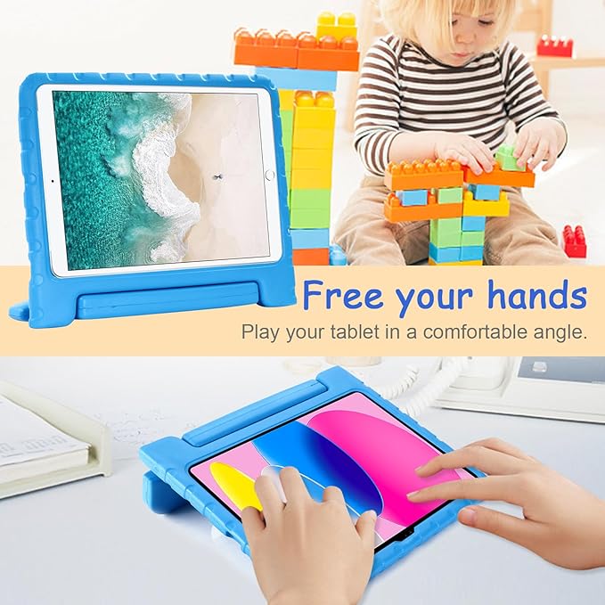 Kids Case for iPad 9th/8th/7th Generation (2021/2020/2019), iPad 10.2" Shockproof Case, Techcircle Handle Stand Lightweight EVA Foam Bumper Protective Rugged Drop Protection Child Proof Cover, Blue
