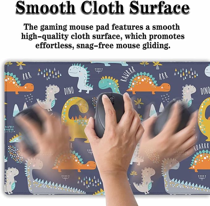 Computer Desk Mat Yellow, Gaming Mouse Pads Desk Mouse Pad, Desktop Computer Mat Non-Slip Rubber Base Waterproof with Stitched Edges, 35.4 X 15.7 inch for Work/Game/Office/Home Dinosaur