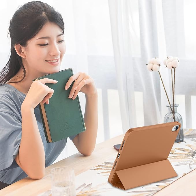 iMieet iPad mini 7 Case 2024 (A17 Pro), iPad mini 6 Case (8.3-Inch,2021 Model), iPad mini 7th/6th Generation Case with Pencil Holder, Trifold Stand Smart Case with Soft TPU Back,Brown