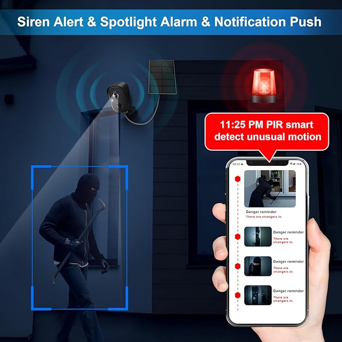 Security Cameras Wireless Outdoor, 2K Solar Cameras for Home Security, WiFi Cameras Battery Powered, AI Motion Detection, Color Night Vision, 2-Way Talk, Spotlight Siren Alarm-Black Grey Solar Camera