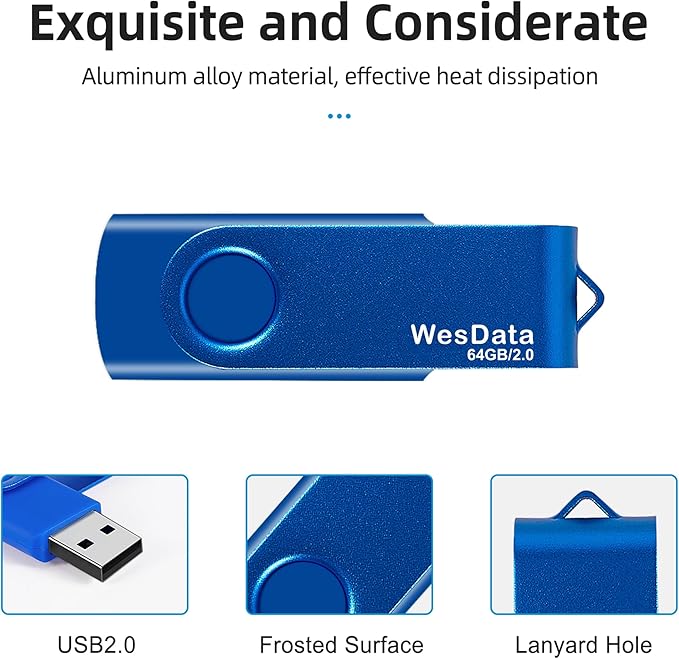 64GB USB 2.0 Flash Drive and 1 USB C Adapter, Thumb Drive USB Memory Stick Jump Drive, Compatible with OTG Type C Phones, Tablets, Laptop, PC (Blue)