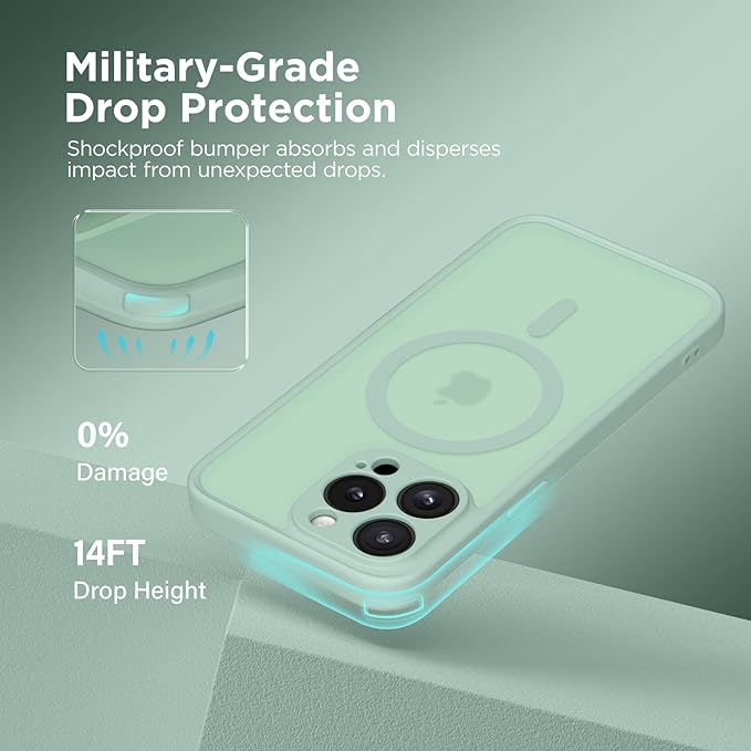 CAPRARO CAPRRO Magnetic for iPhone 13 Pro Max Case, [Compatible with MagSafe] [Full Camera Protection] Shockproof Protective Slim Translucent Matte Phone Case for iPhone 13 Pro Max 6.7'', Mint Green