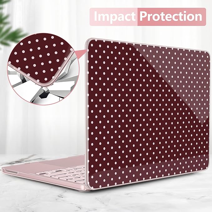 DONGKE for MacBook Neo 13 Inch Case 2026 (Model A3404, A18 Pro chip), Stylish Pattern Protective Hard Shell with Screen Protector, Keyboard Cover & USB-C Adapter - Burgundy Polka Dots