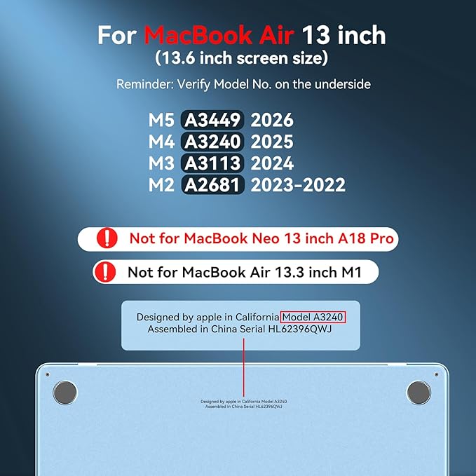 BlueSwan for MacBook Air 13 inch Case, M5 M4 M3 M2 2026-2022 A3449 A3240 A3113 A2681, Stylish Cute and Clean Looking, Scratch Resistant, Easy to Snap on, Air 13.6 Hard Shell Protective Laptop Cover