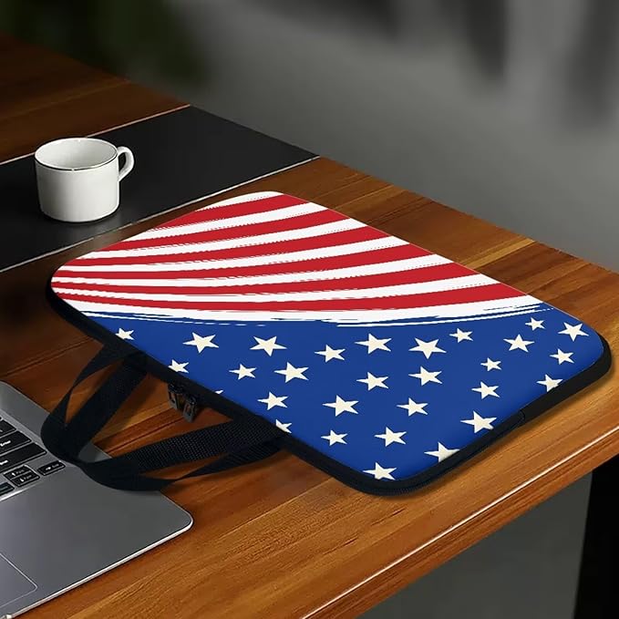 10 Inch American Flag Laptop Sleeve, Red White and Blue Laptop Cover Computer Bag Tablet Carrying Case, Zipper Tote Bags Notebook Sleeves Independence Day Gifts for Men Women