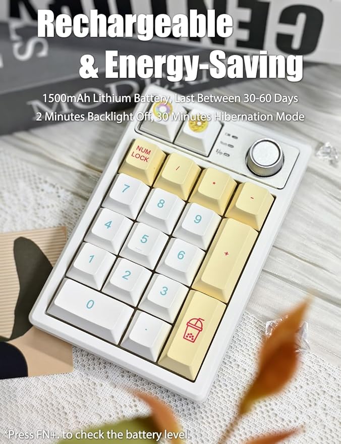 Gasket Creamy Mechanical Numpad Programmable Macro Keypad Wireless 2.4G/Bluetooth 5.0/Wired USB-C RGB Backlit Hot Swappable Number Pad Rechargeable Numeric Keyboard Metal Knob, Donut