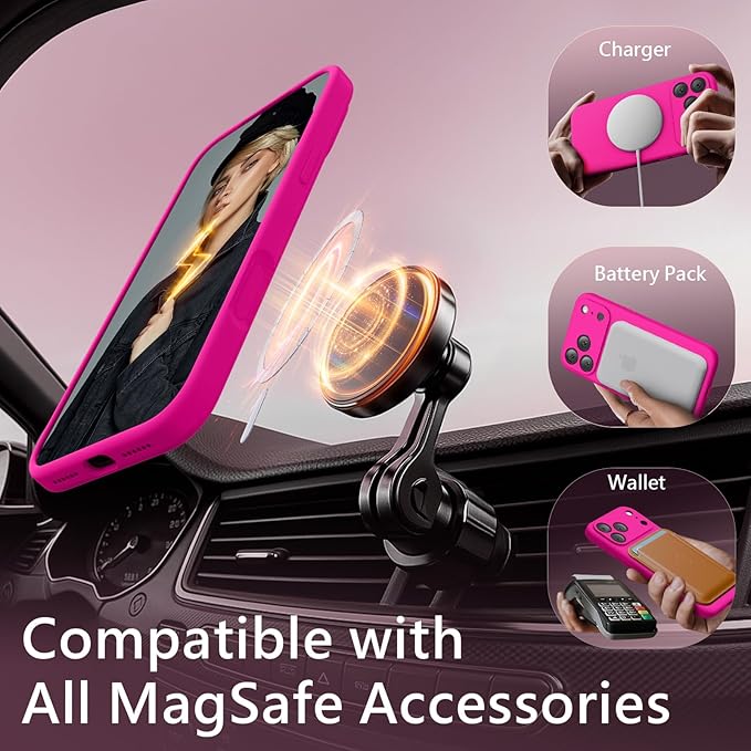 FireNova Magnetic for iPhone 17 Pro Case, Compatible with MagSafe, [Integrated Silicone Camera Control Button] [Camera Protection] Anti-Scratch Microfiber Lining Phone Case, 6.3", Hot Pink