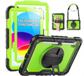 SEYMAC Case for iPad (A16) 11th/10th Generation 2025/2022 (11″/10.9″), Sturdy Heavy Duty Full-Body Shockproof Protective Case with Screen Protector, Rotating Stand, Hand/Shoulder Strap, Black/Green