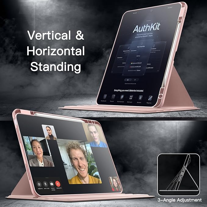 JETech Rotating Case for iPad Air 13-Inch M4/M3/M2 (2026/2025/2024) with Pencil Holder, 360 Degree Rotation Protective Stand Cover Clear Back, Auto Wake/Sleep (Sandy Pink)