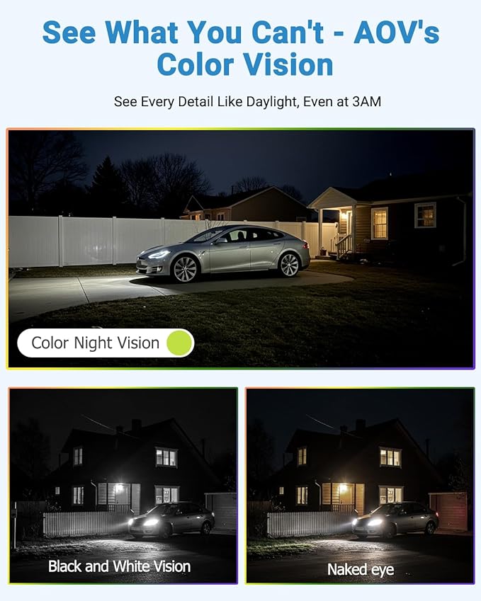 AOV Security Camera Wireless Outdoor with 6W Solar Panel,24/7 Recording Camera for Home Security, 2K Solar Cameras Outdoor Wireless, Auto Tracking，360°PTZ with Night Vision