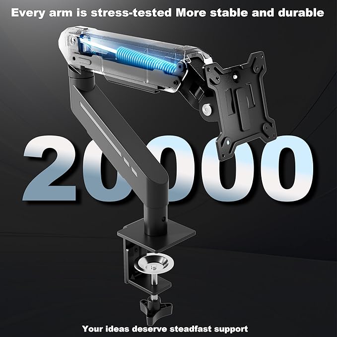 THEARK Single Monitor Desk Mount 17"-32" Screens - Adjustable Gas Spring Monitor Arm Computer Monitor Stand up to 19.8 lbs,VESA Arm Desk Mount with C-Clamp and Grommet Base,VESA 75x75/100x100mm,Black