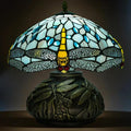 12 Inch Dragonfly Tiffany Lamp with Remote Control, Adjustable Brightness and Color Temperature, E26 Bulb, 9W, Ocean Blue Dragonfly Mushroom Stained Glass Bedside Lamp