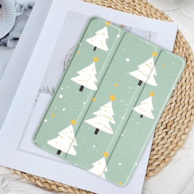 JOYLAND Cute Christmas Tree Case for iPad Pro 11" 4th/3rd/2nd/1st Generation (2022/2021/2020/2018), Clear Acrylic Hard Back Green Case with Pencil Holder Trifold Stand Tablet Cover