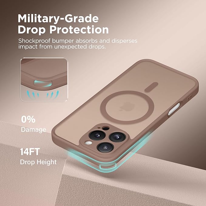 CAPRARO Magnetic Compatible with iPhone 16 Pro Case, Upgraded [Full Camera Protection] [Compatible with MagSafe] Protective Translucent Matte Women Girl Phone Case Cover, Brown