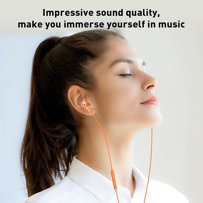 USB C Headphones Wired Type C Earphones for Samsung/Galaxy S26 S25 S24 Plus S23 S22 S21 S20 Ultra Magnetic Corded Earbuds for iPhone 15 Pro Max 16 16e 17 17e Air for Apple/Android Ear Buds Orange