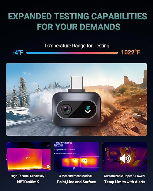 TS1 Thermal Camera for Android, Thermal Camera 512x384 Super Resolution, Infrared Thermal Imaging Camera, 25Hz Refresh Rate, -4°F to 1022°F Temp, Compatible with Android & Tablets