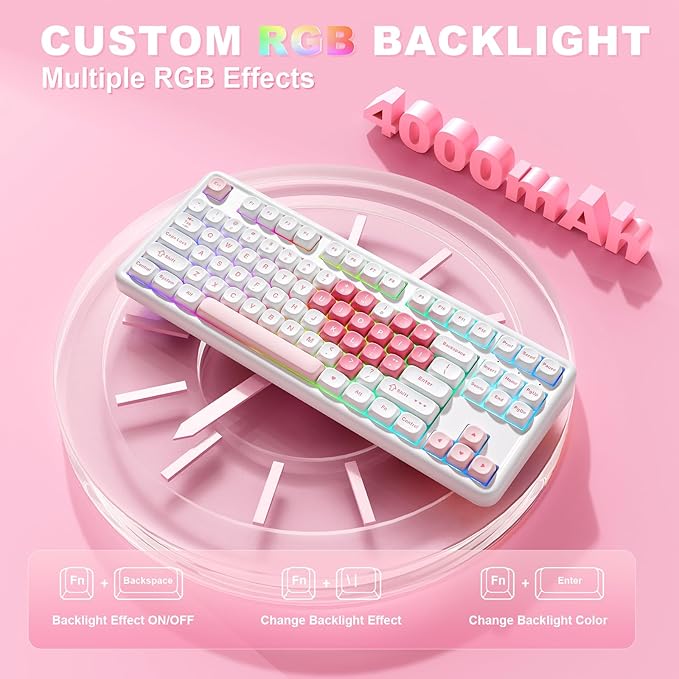 YUNZII B87 Wireless Mechanical Keyboard,QMK/VIA Programmable,TKL Layout 87 Keys,BT/2.4G/USB-C,Hot Swap Gasket Mount RGB Backlit Gaming with Wrist Rest for Win/Mac (White Heart, Milk V2)