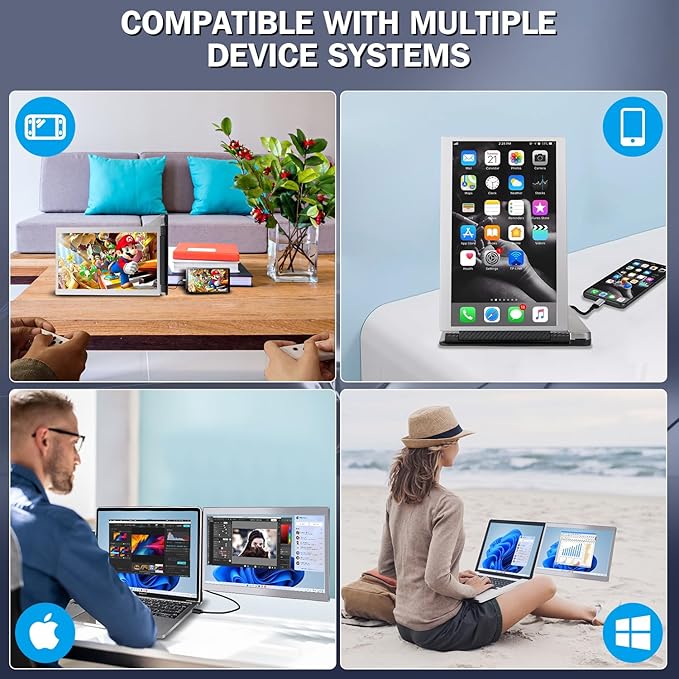 P1M 14'' Portable Monitor for Laptop Screen Extender for 16.2'' MacBook, Designed for MacBook Screen Extender FHD 1080P IPS Display Plug and Play