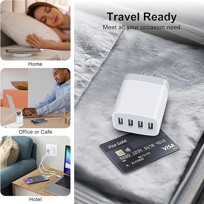 USB Charger Block for iPhone 17e 17 Pro Max Air 16 15 14 13 12 11 XR XS X 8,Samsung Galaxy A17 5G S26 Ultra,Pixel 10a,Fast Charging Station USB Wall Charger Multi USB Port Adapter Plug Cube Travel Box
