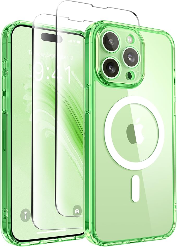 CAPRARO Magnetic for iPhone 15 Pro Max Case, [Compatible with MagSafe] [Full Camera Protection] Shockproof Protective Slim Translucent Matte Phone Case for iPhone 15 Pro Max 6.7'', Clear Green