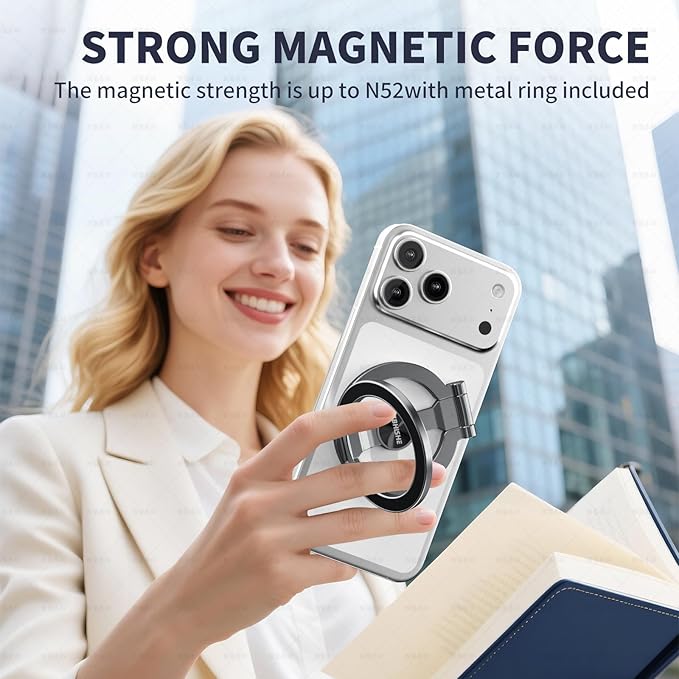 Magnetic Phone Ring for MagSafe Grip [Phone Holder] [Dual-Sided Magnetic] [Magnet Phone Stand Grip Compatible with Car Mounts] Mag Safe Accessory for iPhone 17/16/15/14/13 Pro Max Plus, Grey