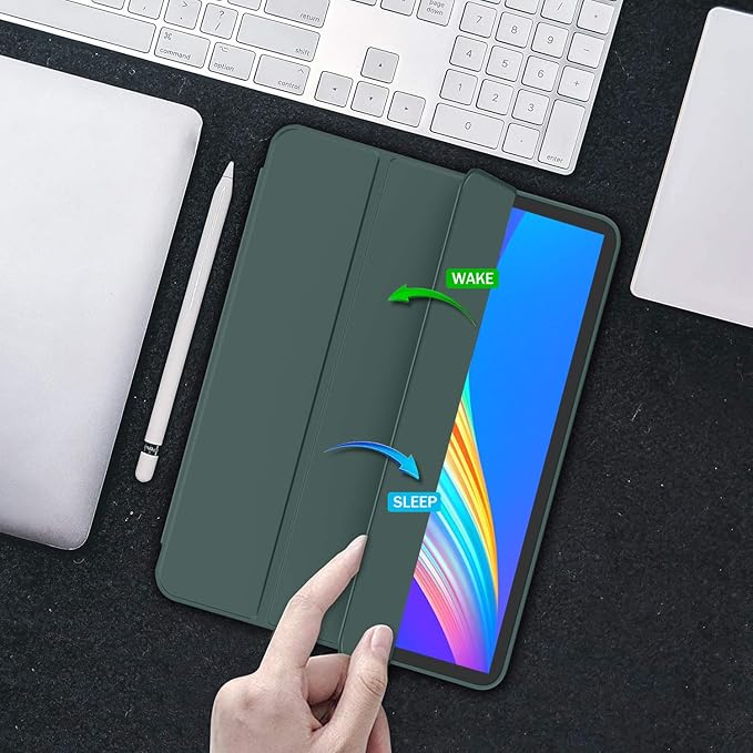 iMieet New iPad Pro 12.9 Case 2022(6th Gen)/2021(5th Gen) with Pencil Holder [Support iPad 2nd Pencil Charging/Pair],Trifold Stand Smart Case with Soft TPU Back,Auto Wake/Sleep(New Midnight Green)