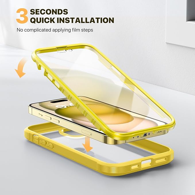 Diaclara Designed for iPhone 15 Plus Case 6.7'', Full-Body Clear Bumper Case with Built-in Screen Protector, 360 Protective Rugged Cover+Tempered Glass Camera Lens Protector,Yellow