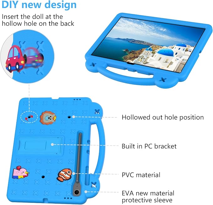 AKABEILA Compatible with Samsung Galaxy Tab A11 2025 Tablet Case, Kids Friendly Universal Lightweight Shockproof Protective Case with Shoulder Strap & Stand Handle Sky Blue